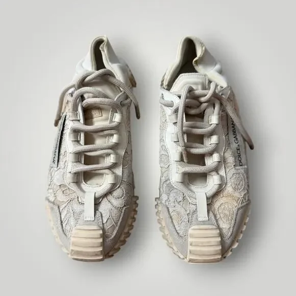 Dolce & Gabbana Lace Sneakers Beige Floral Made in Italy Women’s Size 40 - Picture 2 of 16